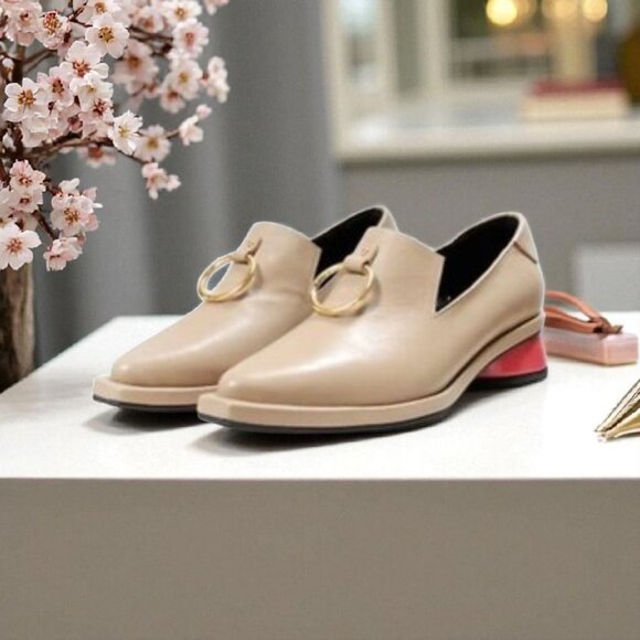 REIKE NEN Ring Detail Square Toe Loafer Leather Red Heel Beige Tan EU 36 - Picture 12 of 13